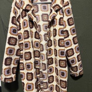 Vintage-Inspired Cream and Brown Pea Coat